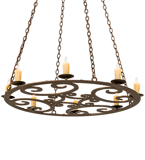 Meyda Lighting Ashley 42" 8-Light Gilded Tobacco Pendant Light With Ivory Faux Candlelight