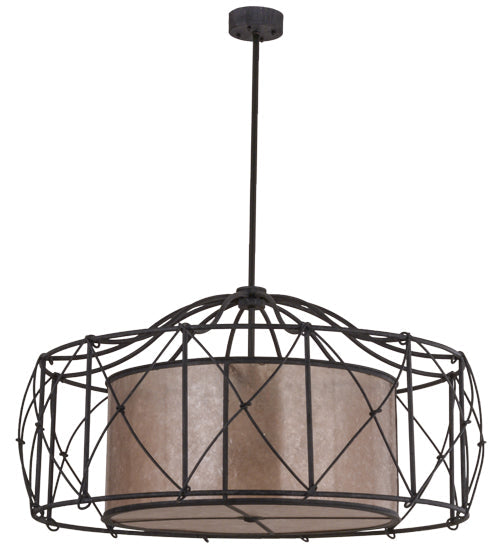 Meyda Lighting Aspen 49" 8-Light Antique Iron Gate Pendant Light With Silver Mica Shade Glass