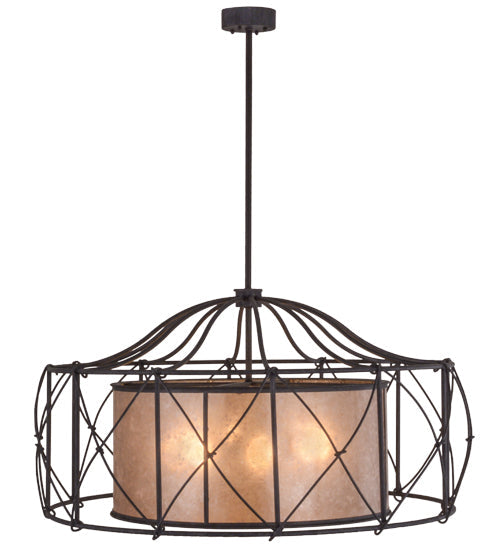 Meyda Lighting Aspen 49" 8-Light Antique Iron Gate Pendant Light With Silver Mica Shade Glass