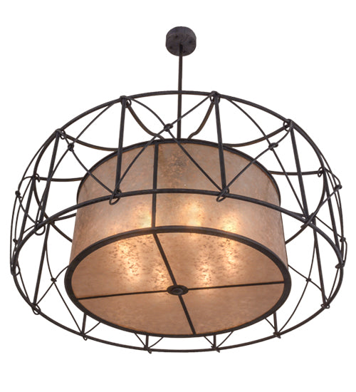 Meyda Lighting Aspen 49" 8-Light Antique Iron Gate Pendant Light With Silver Mica Shade Glass