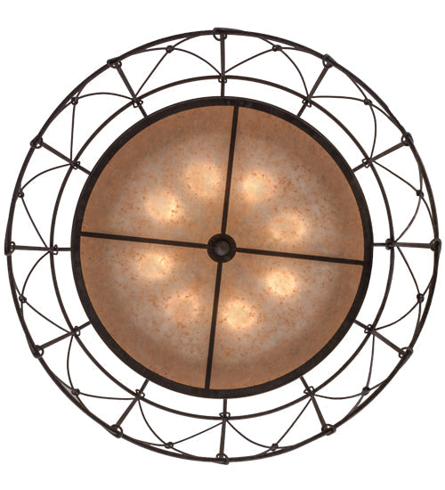 Meyda Lighting Aspen 49" 8-Light Antique Iron Gate Pendant Light With Silver Mica Shade Glass