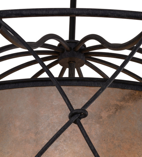 Meyda Lighting Aspen 49" 8-Light Antique Iron Gate Pendant Light With Silver Mica Shade Glass