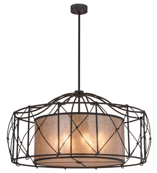 Meyda Lighting Aspen 49" 8-Light Antique Iron Gate Pendant Light With Silver Mica Shade Glass
