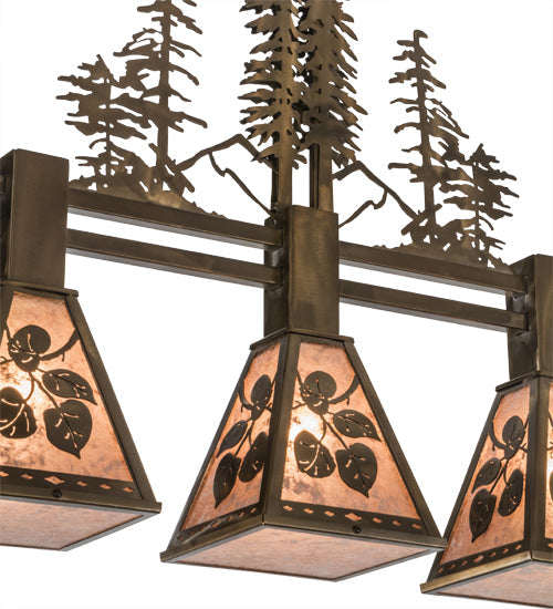 Meyda Lighting Aspen Leaf 30" 3-Light Antique Copper Island Pendant Light With Silver Mica Shade Glass