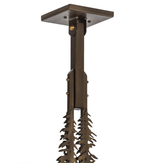 Meyda Lighting Aspen Leaf 30" 3-Light Antique Copper Island Pendant Light With Silver Mica Shade Glass