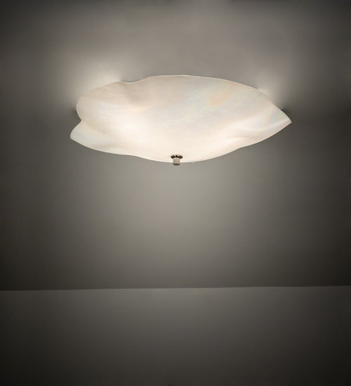 Meyda Lighting Atelier 16" 3-Light Brushed Nickel Organic Flush Mount Light With White Iridescent Shade Glass