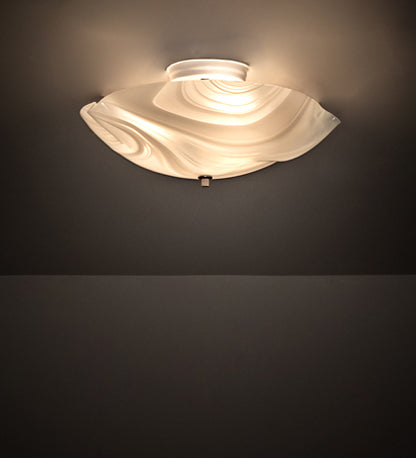 Meyda Lighting Atelier 16" 3-Light Brushed Nickel Swirl Glass Flush Mount Light With White Baroque Shade Glass