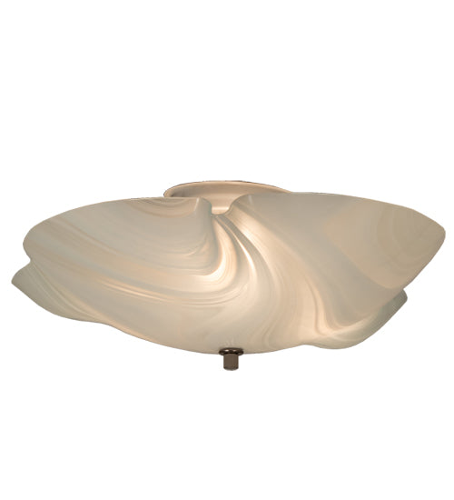 Meyda Lighting Atelier 16" 3-Light Brushed Nickel Swirl Glass Flush Mount Light With White Baroque Shade Glass