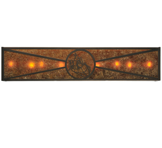 Meyda Lighting Athabasca 48" 8-Light Mahogany Bronze Vanity Light With Amber Mica Shade Glass