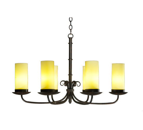 Meyda Lighting Atria 38" 6-Light Coffee Bean Chandelier With Beige Shade Glass