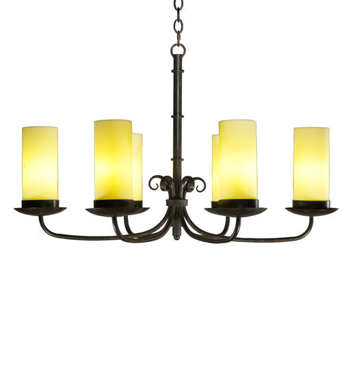Meyda Lighting Atria 38" 6-Light Coffee Bean Island Chandelier With Ivory Idalight Cylindre Shade
