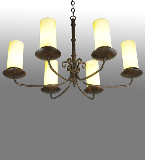 Meyda Lighting Atria 38" 6-Light Coffee Bean Island Chandelier With Ivory Idalight Cylindre Shade