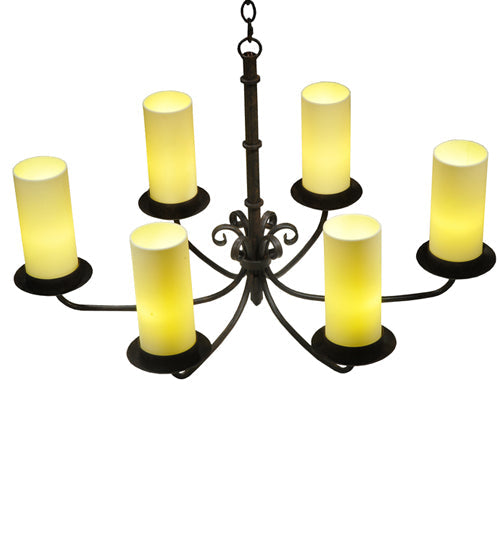Meyda Lighting Atria 38" 6-Light Coffee Bean Island Chandelier With Ivory Idalight Cylindre Shade
