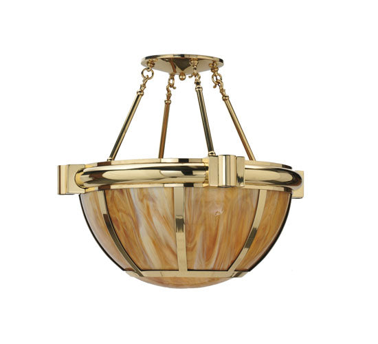 Meyda Lighting Auburn 33" 5-Light Natural Brass Semi-flush Mount Ceiling Light With Beige & Polished Brass Shade