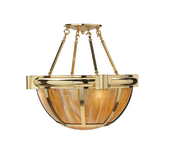 Meyda Lighting Auburn 33" 5-Light Natural Brass Semi-flush Mount Ceiling Light With Beige & Polished Brass Shade