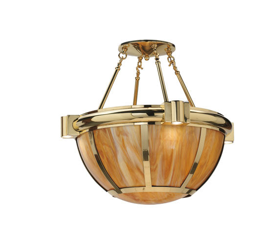 Meyda Lighting Auburn 33" 5-Light Natural Brass Semi-flush Mount Ceiling Light With Beige & Polished Brass Shade