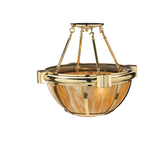 Meyda Lighting Auburn 33" 5-Light Natural Brass Semi-flush Mount Ceiling Light With Beige & Polished Brass Shade