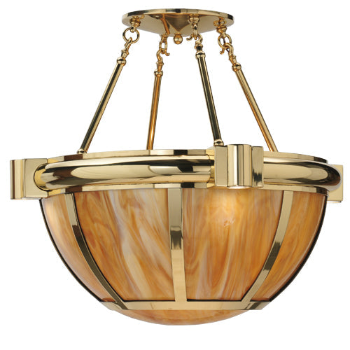 Meyda Lighting Auburn 33" 5-Light Natural Brass Semi-flush Mount Ceiling Light With Beige & Polished Brass Shade