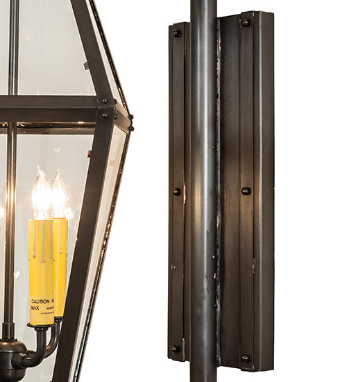 Meyda Lighting August 12" 4-Light Craftsman Brown Lantern Wall Sconce With Clear Shade Glass