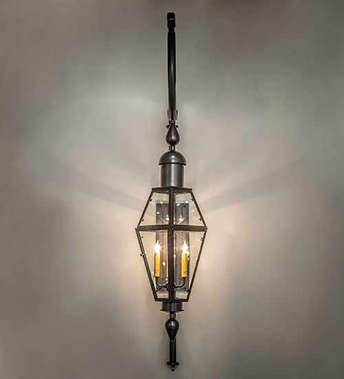 Meyda Lighting August 12" 4-Light Craftsman Brown Lantern Wall Sconce With Clear Shade Glass