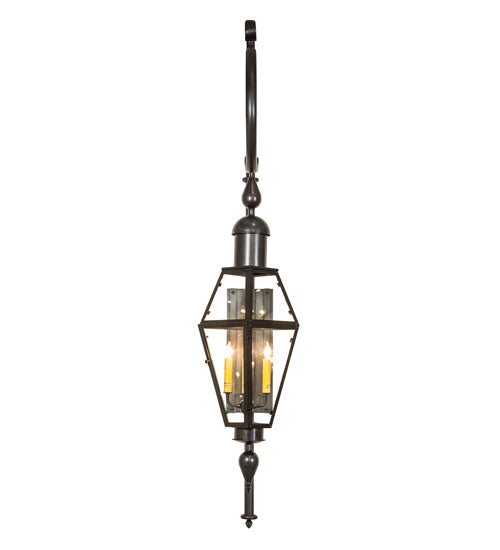 Meyda Lighting August 12" 4-Light Craftsman Brown Lantern Wall Sconce With Clear Shade Glass