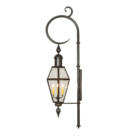 Meyda Lighting August 12" 4-Light Craftsman Brown Lantern Wall Sconce With Clear Shade Glass