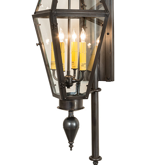 Meyda Lighting August 12" 4-Light Craftsman Brown Lantern Wall Sconce With Clear Shade Glass