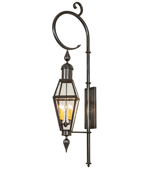 Meyda Lighting August 12" 4-Light Craftsman Brown Lantern Wall Sconce With Clear Shade Glass