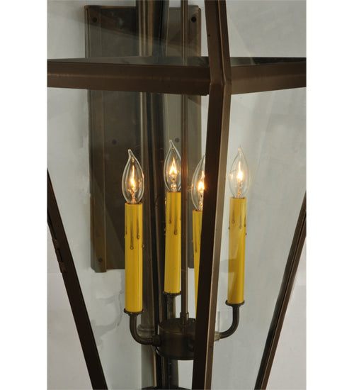 Meyda Lighting August 18" 4-Light Timeless Bronze Lantern Wall Sconce With Clear Shade Glass
