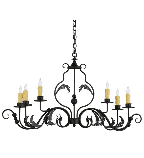 Meyda Lighting Augusta 42" 6-Light Wrought Iron Island Chandelier With Ivory Faux Candlelight