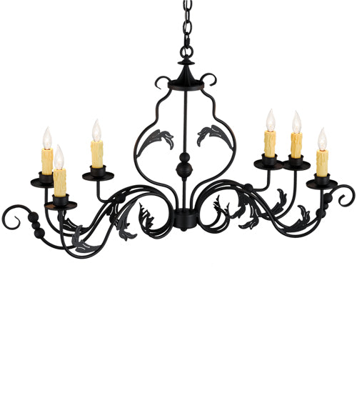 Meyda Lighting Augusta 42" 6-Light Wrought Iron Island Chandelier With Ivory Faux Candlelight