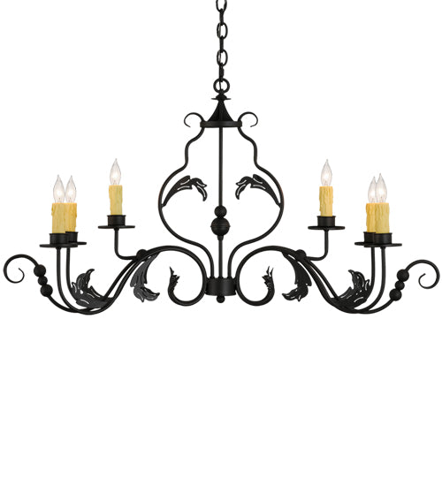 Meyda Lighting Augusta 42" 6-Light Wrought Iron Island Chandelier With Ivory Faux Candlelight