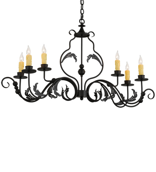 Meyda Lighting Augusta 42" 6-Light Wrought Iron Island Chandelier With Ivory Faux Candlelight