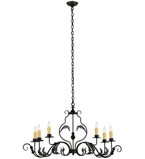 Meyda Lighting Augusta 42" 6-Light Wrought Iron Island Chandelier With Ivory Faux Candlelight