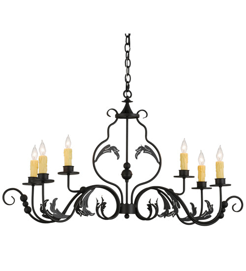 Meyda Lighting Augusta 42" 6-Light Wrought Iron Island Chandelier With Ivory Faux Candlelight