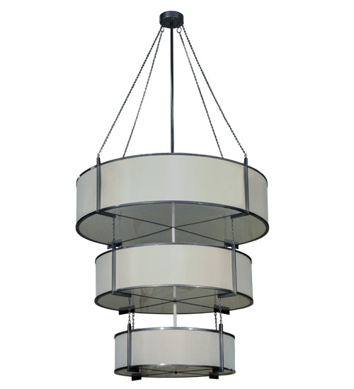 Meyda Lighting Ausband 60" 24-Lights 3-Tier Black Chrome On Nickel Pendant Light With Eggshell Textrene Shade