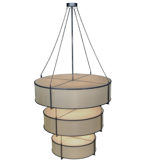 Meyda Lighting Ausband 60" 24-Lights 3-Tier Black Chrome On Nickel Pendant Light With Eggshell Textrene Shade