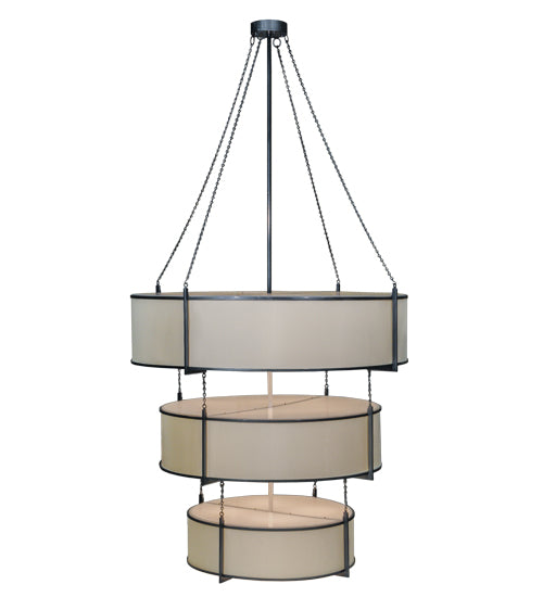 Meyda Lighting Ausband 60" 24-Lights 3-Tier Black Chrome On Nickel Pendant Light With Eggshell Textrene Shade