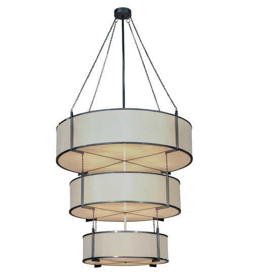 Meyda Lighting Ausband 60" 24-Lights 3-Tier Black Chrome On Nickel Pendant Light With Eggshell Textrene Shade