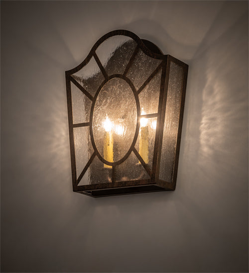 Meyda Lighting Austin 12" 2-Light Cortez Gold Wall Sconce With Clear Seeded Shade Glass