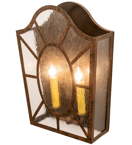 Meyda Lighting Austin 12" 2-Light Cortez Gold Wall Sconce With Clear Seeded Shade Glass