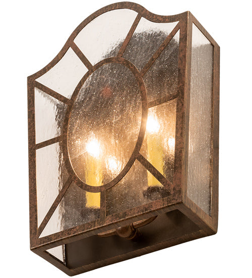 Meyda Lighting Austin 12" 2-Light Cortez Gold Wall Sconce With Clear Seeded Shade Glass