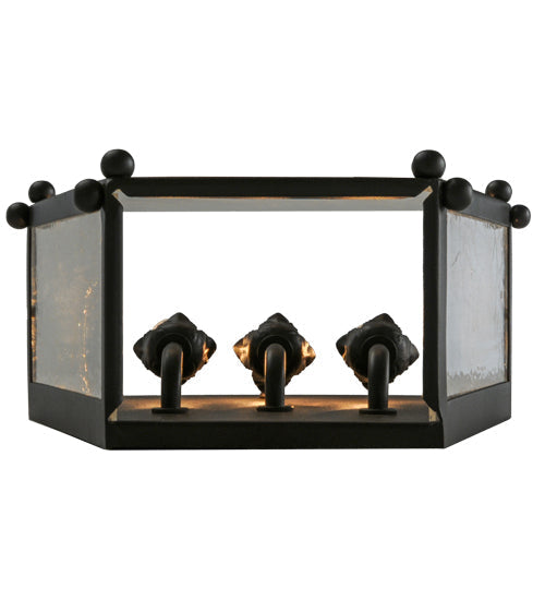 Meyda Lighting Austin 12" 3-Light Copper Rust Wall Sconce With Clear Seeded Shade Glass