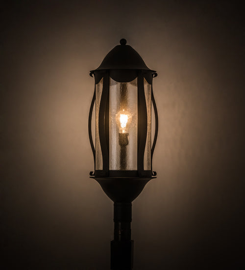 Meyda Lighting Auvillar 13" Old Wrought Iron Post Mount Light With Clear Seeded Shade Glass