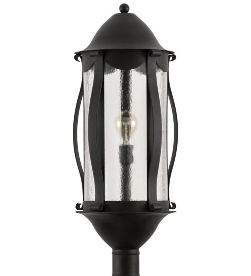 Meyda Lighting Auvillar 13" Old Wrought Iron Post Mount Light With Clear Seeded Shade Glass