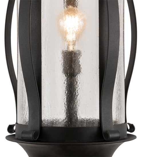 Meyda Lighting Auvillar 13" Old Wrought Iron Post Mount Light With Clear Seeded Shade Glass