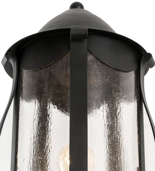 Meyda Lighting Auvillar 13" Old Wrought Iron Post Mount Light With Clear Seeded Shade Glass