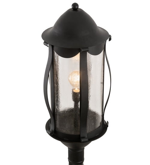 Meyda Lighting Auvillar 13" Old Wrought Iron Post Mount Light With Clear Seeded Shade Glass