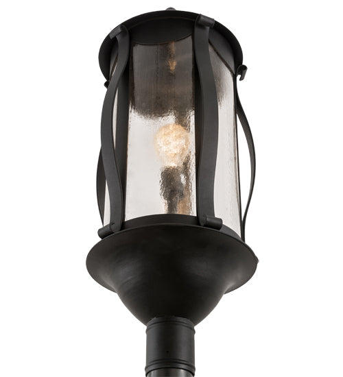 Meyda Lighting Auvillar 13" Old Wrought Iron Post Mount Light With Clear Seeded Shade Glass