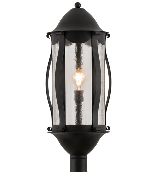 Meyda Lighting Auvillar 13" Old Wrought Iron Post Mount Light With Clear Seeded Shade Glass
